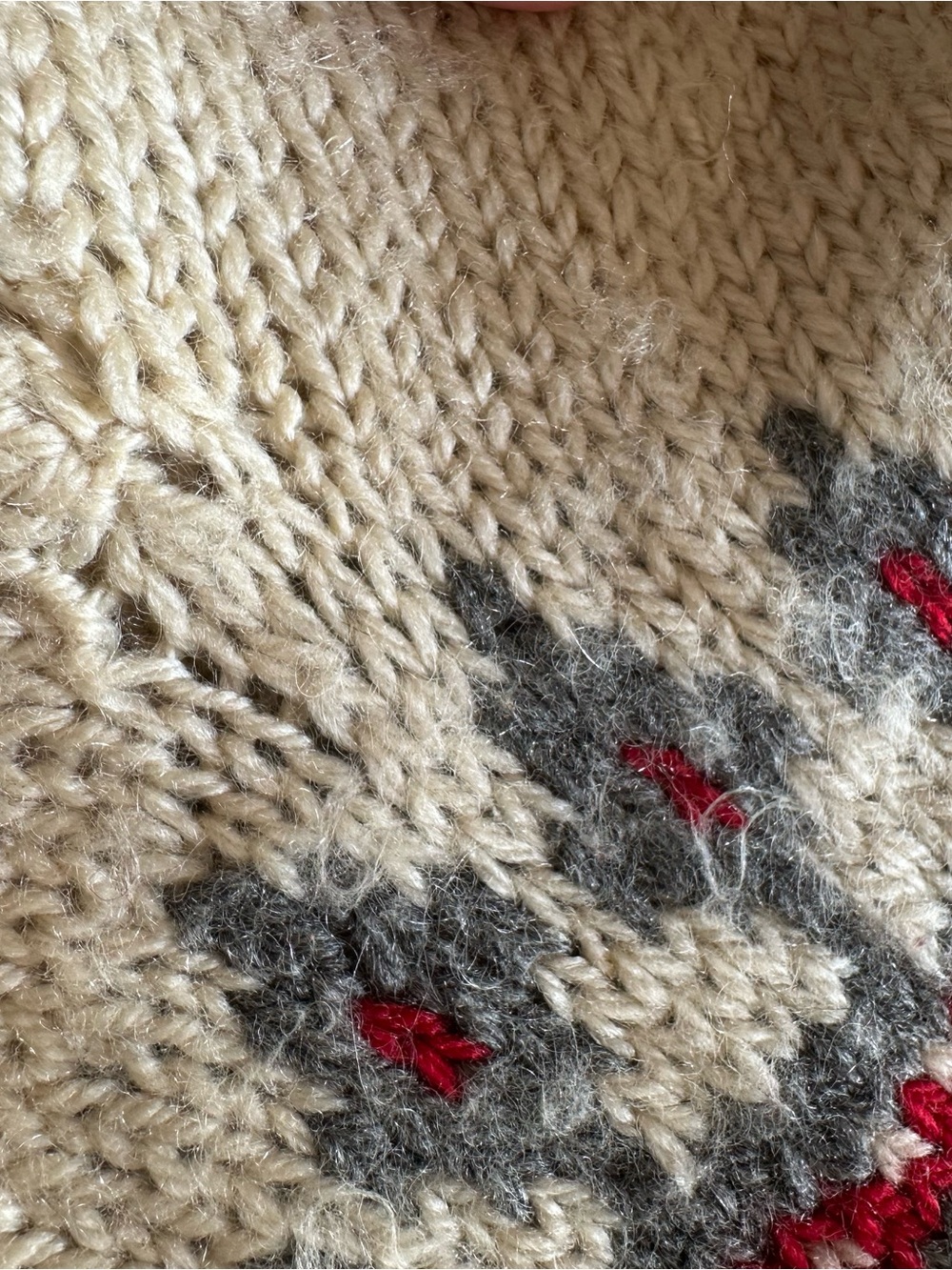 Handmade Wool Fair Isle Nordic Sweater – Cream, Grey & Red - Picture 8 of 13